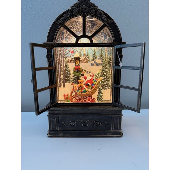 Lighted Christmas Window Snow Globe Santa Sleigh Glitter Water Lantern Decor - Picture 2 of 7